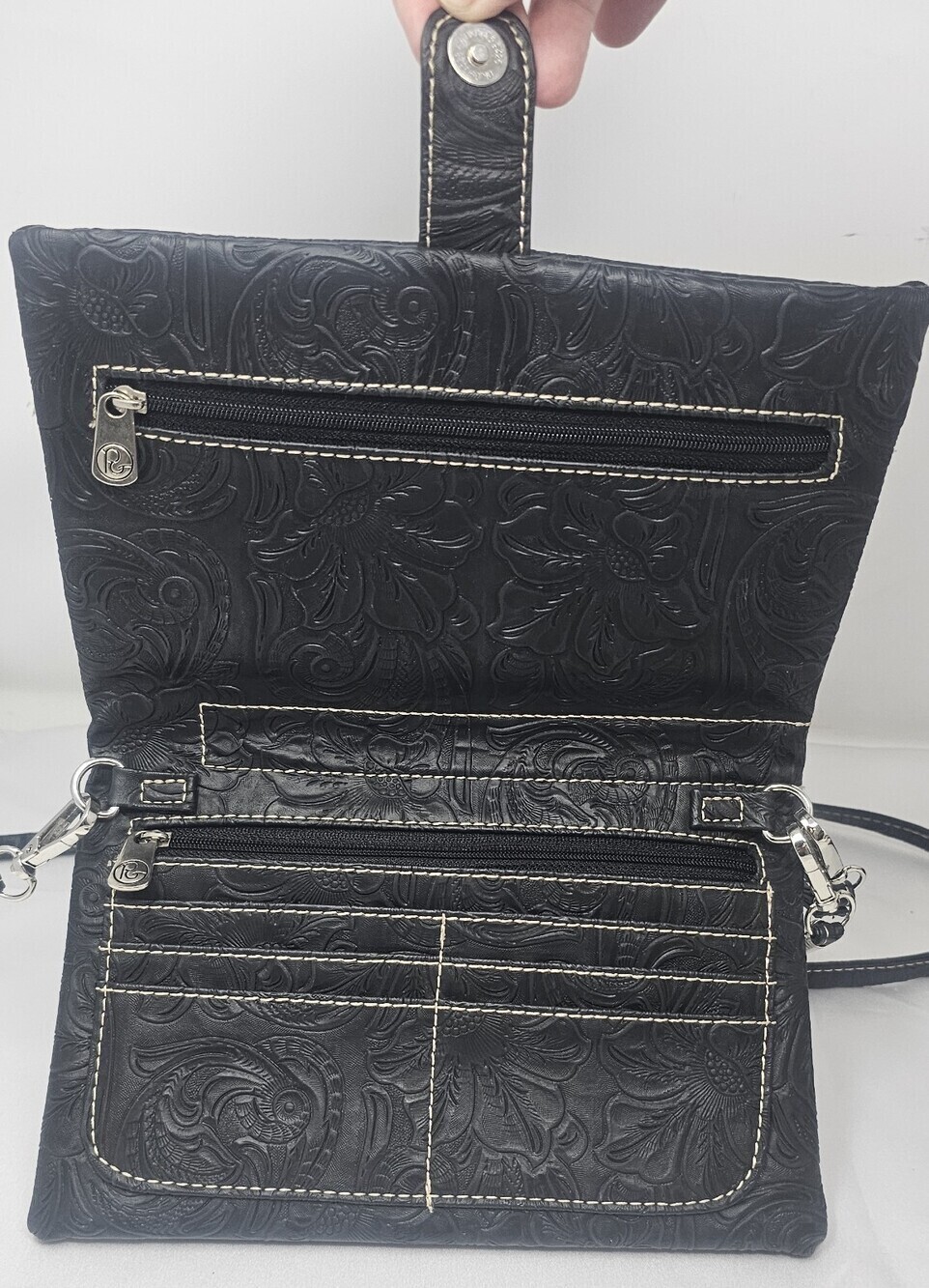 P&G Western Concho Wallet Organizer Wristlet Crossbody Black Faux Turquoise - Picture 3 of 11